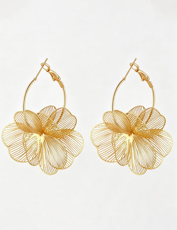 Fashion Gold Plated Floral Dangle Hoop Earrings 6W6JER587