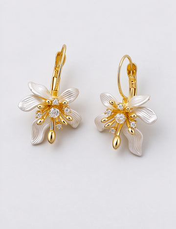 Elegant Enamel Cubic Zirconia Flower Hoop Earrings 6W6JER820