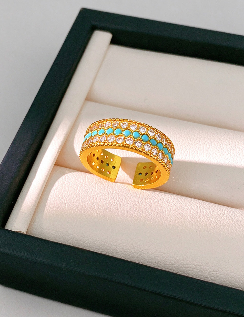 Three-Row Cubic Zirconia Turquoise Open Ring 6W6JRG356