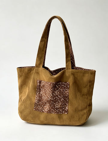 Simple Corduroy Floral Print Reversible Tote Bag 6W10BBG1996