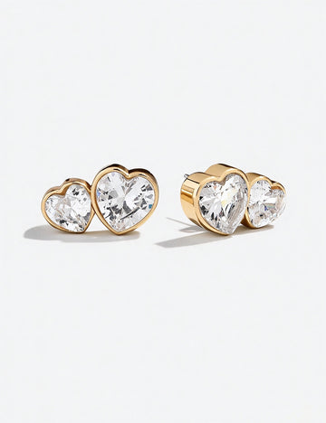 Trendy Double Heart Cubic Zircon Stud Earrings 6W6JER951