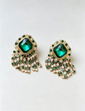 Vintage Emerald Crystal Tassel Dangle Earrings 6W6JER759