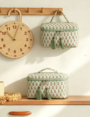 Stylish Floral Print Quilt Shell Cosmetic Bag 6S5CO124