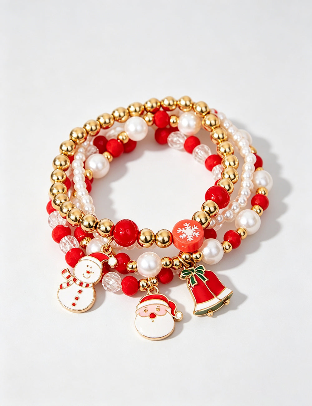 Christmas Santa Claus Charm Layered Beaded Bracelet 6W6JBR656