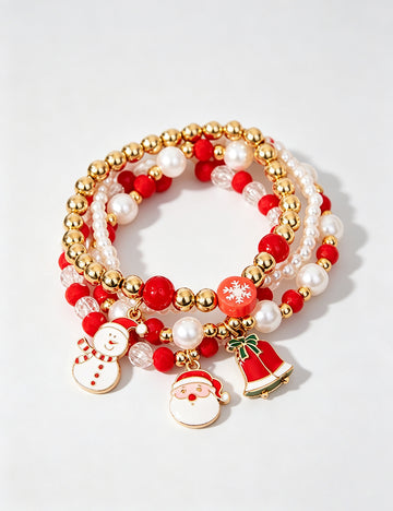 Christmas Santa Claus Charm Layered Beaded Bracelet 6W6JBR656