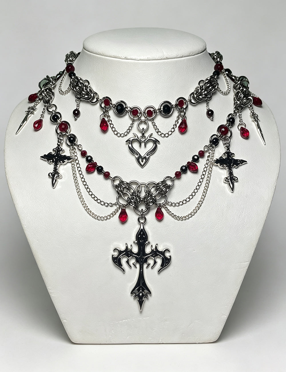 Halloween Gothic Blood Red Crystal Cross Choker 6W6JNC884