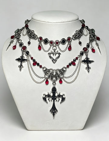 Halloween Gothic Blood Red Crystal Cross Choker 6W6JNC884