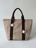 Color Block Striped Canvas Large Capacity Tote Bag 6W10BBG1936