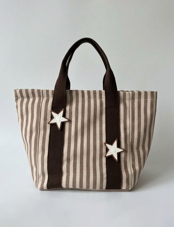 Color Block Striped Canvas Large Capacity Tote Bag 6W10BBG1936