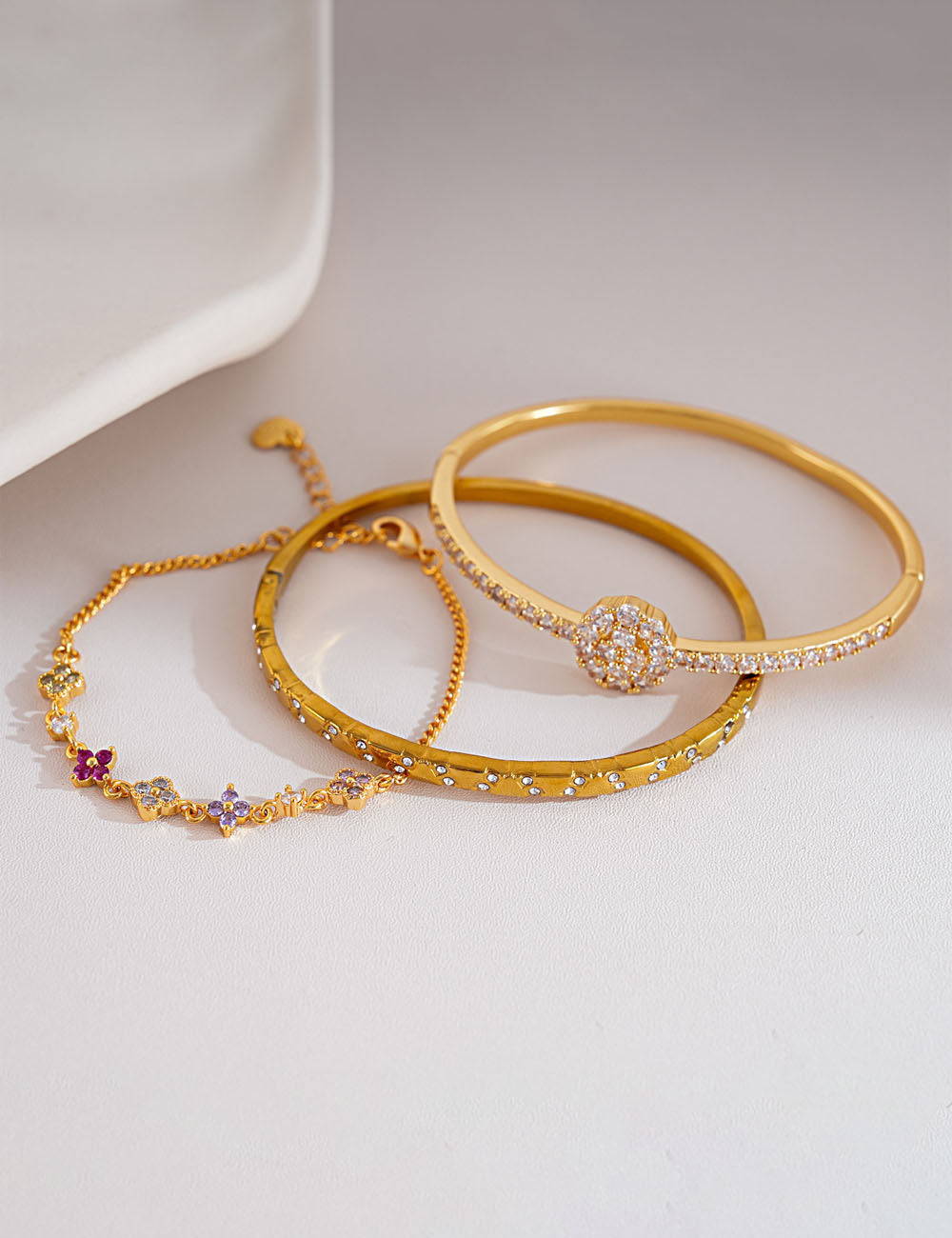 Trendy Cubic Zirconia Gold Plated Chain Bracelet 6W6JBR568