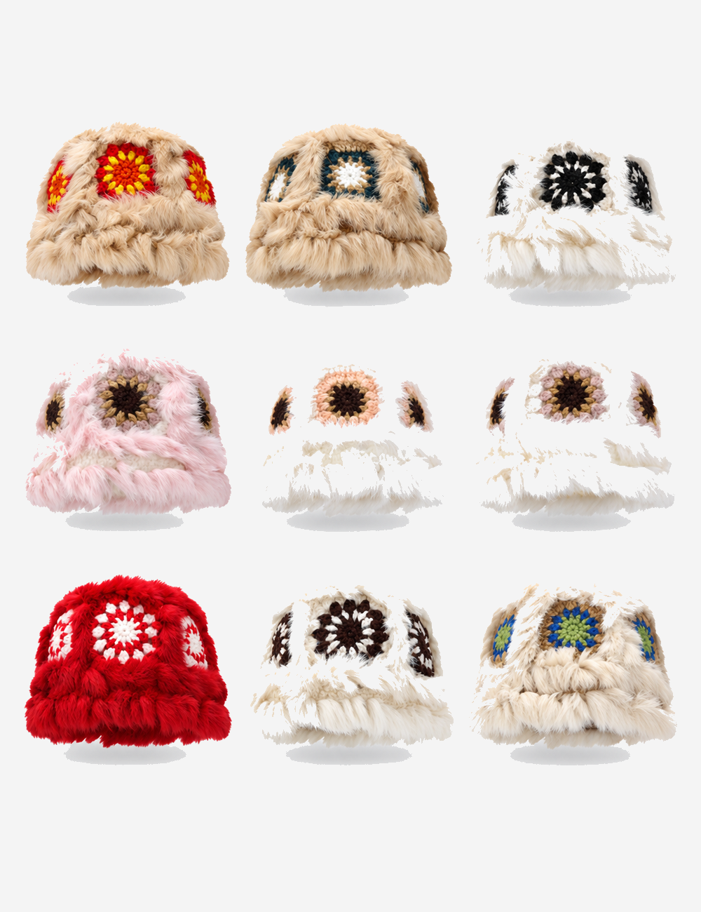 Stylish Hand Crochet Fur Bucket Hat 6W6HAT676