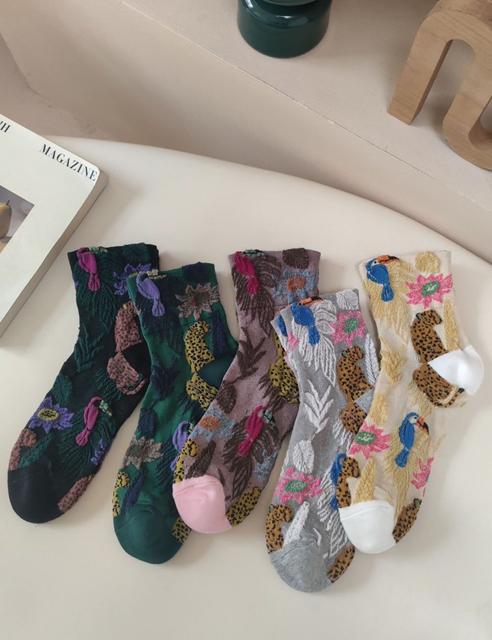 Boho Style Color Block Jacquard Crew Socks 6W8FSO742