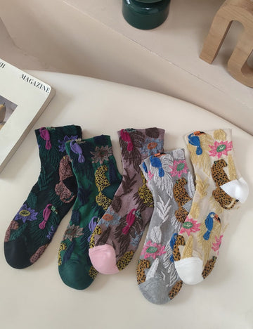 Boho Style Color Block Jacquard Crew Socks 6W8FSO742