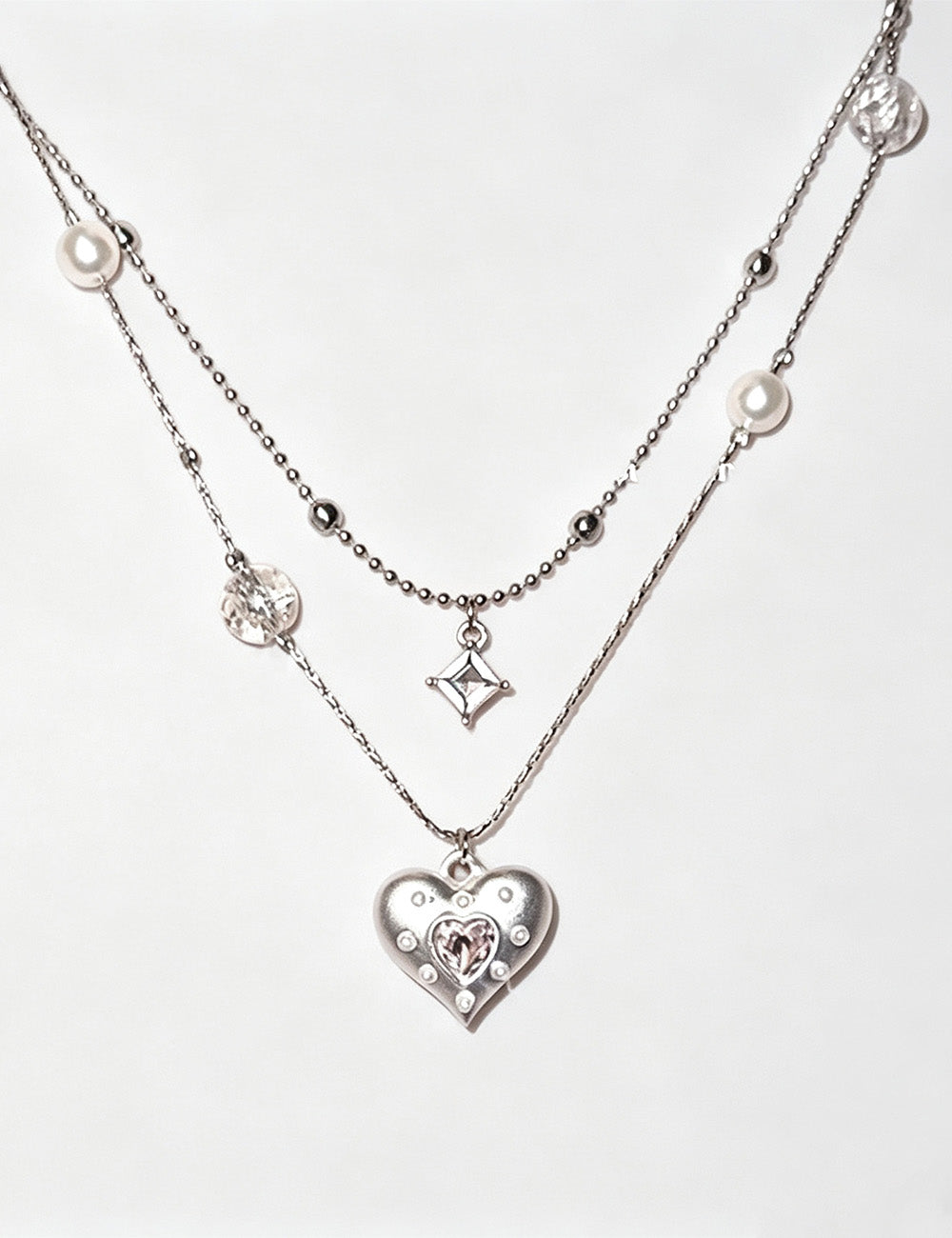 Double Layer Heart Pendant Necklace - DippedShop Wholesale - #7875