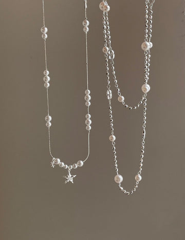Elegant Pearl Decor Star Pendnat Necklace 6W6JNC671