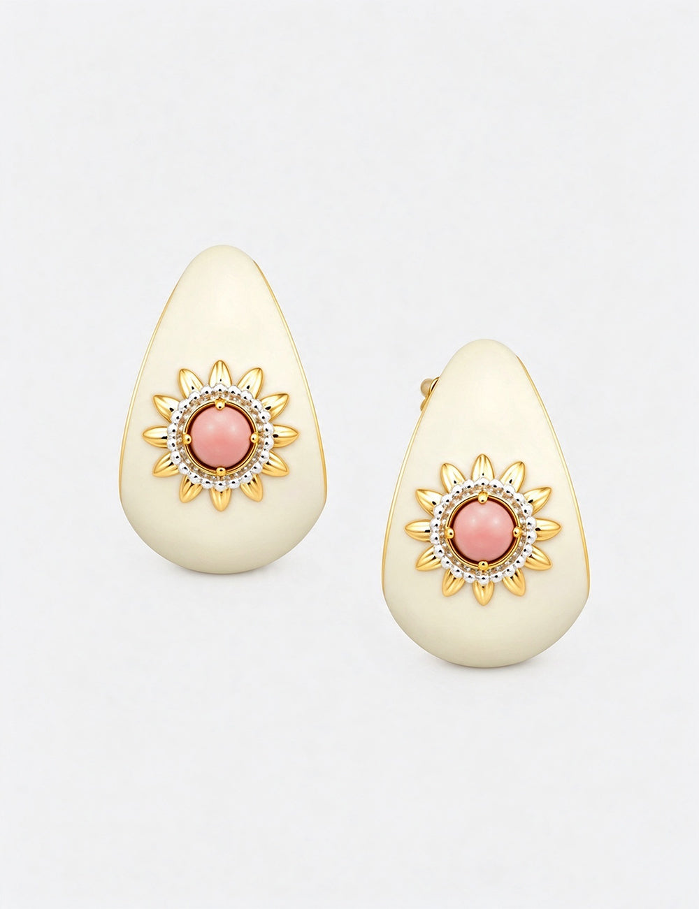 Elegant Enamel Gemstone Sunflower Stud Earrings 6W6JER942