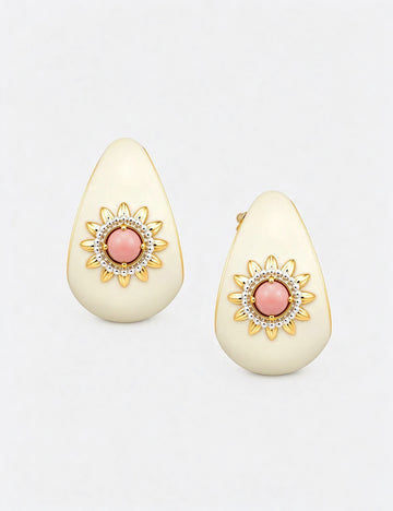 Elegant Enamel Gemstone Sunflower Stud Earrings 6W6JER942