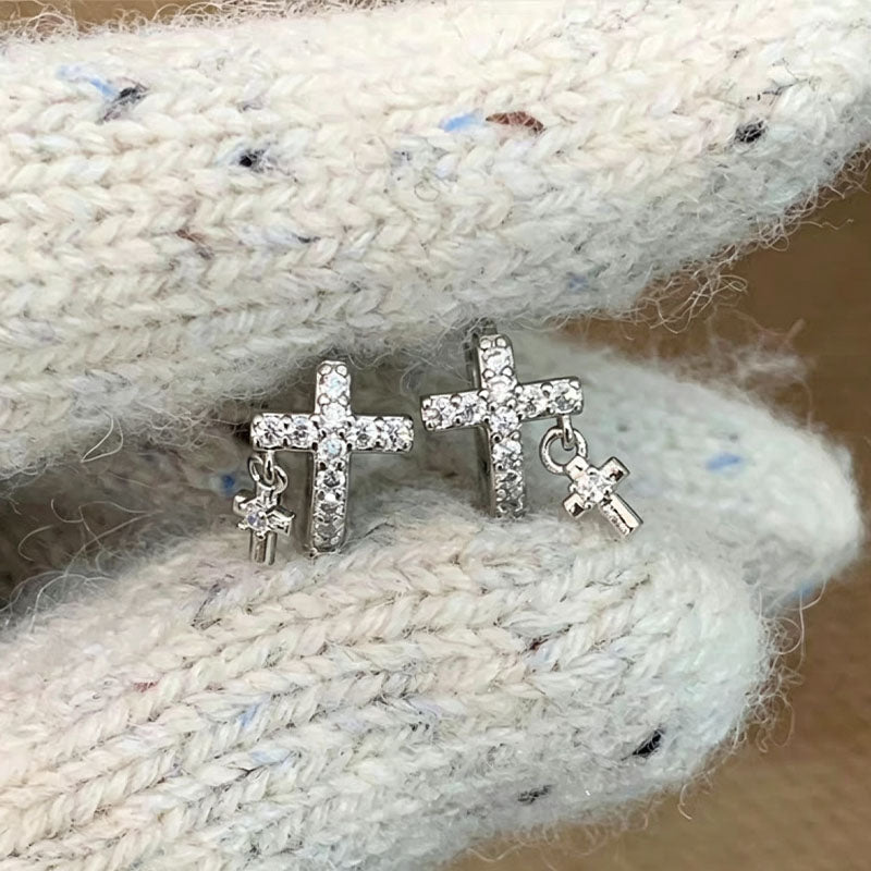 Cross Zircon Hoop Earrings - DippedShop Wholesale - #3011