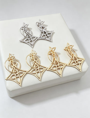 Fashion Hollow Flower Gold Plated Geometric  Dangle Earrings 6W6JER727