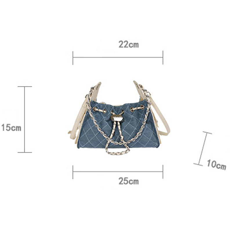Quilted Drawstring Denim Bucket Handbag 6W10BBG1353