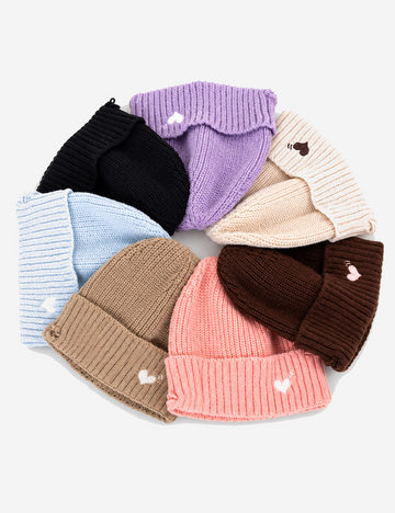 Solid Color Heart Embroidery Distress Beanie Hat 6W6HAT670