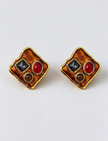 Retro Rhinestones Tiger Eye Stone Earrings 6W6JER812