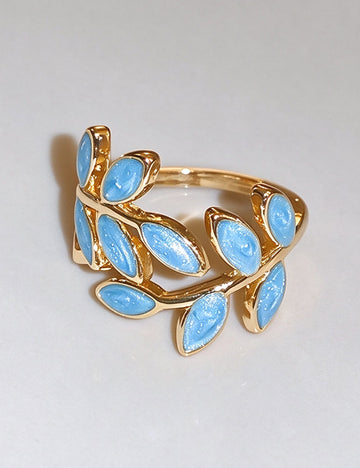 Vintage Enamel Olive Leaf Wrap Open Finger Ring 6W6JRG364