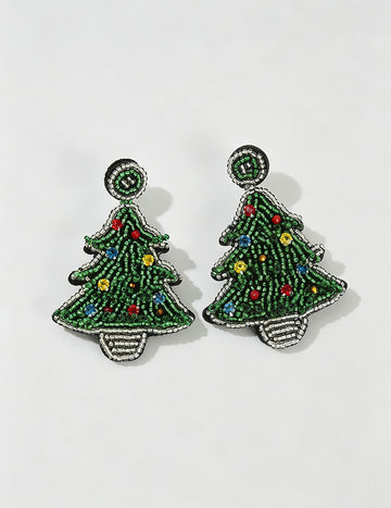 Beaded Rhinestone Christmas Tree Earrings - DippedShop Wholesale - #6723