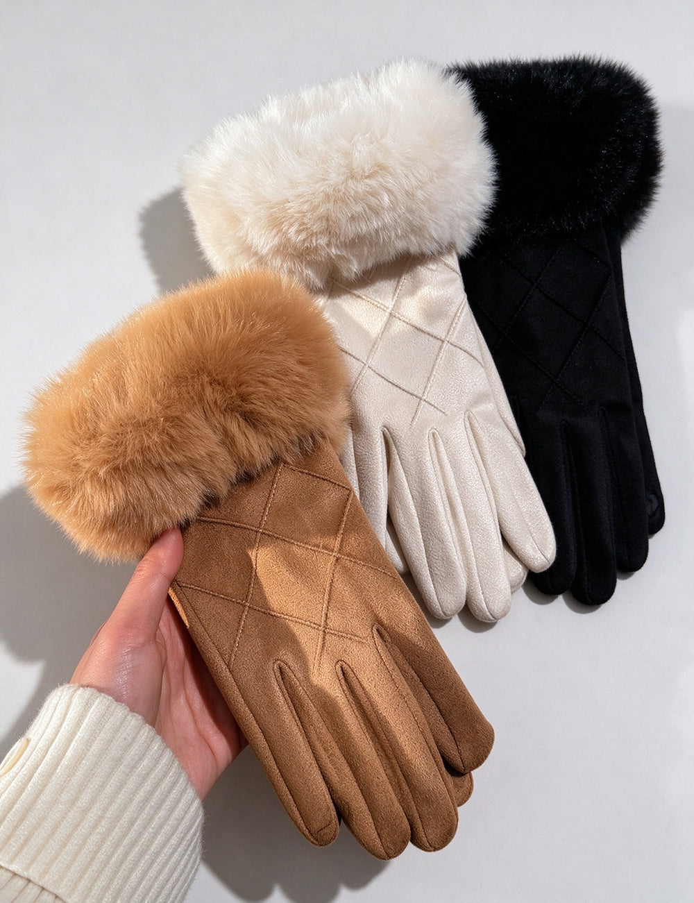 Suede Faux Fur Gloves - DippedShop Wholesale - #1235