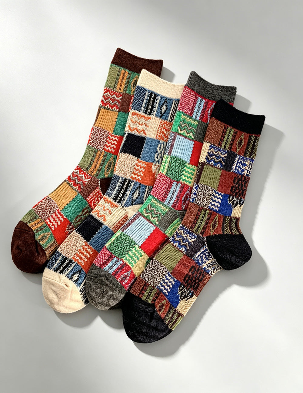 Vinatge Plaid Color Contrast Soft Crew Socks 6W8FSO816