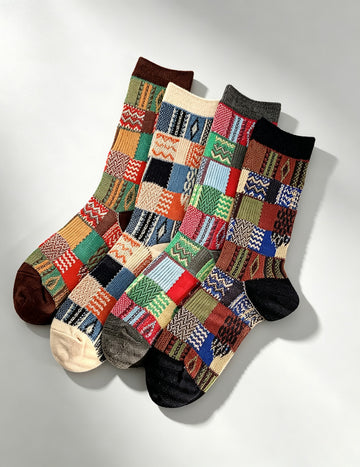 Vinatge Plaid Color Contrast Soft Crew Socks 6W8FSO816