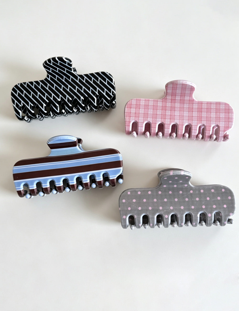 Elegant Plaid Striped Rectangular Hair Claw 6W6HCP1267