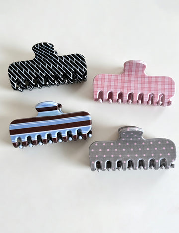Elegant Plaid Striped Rectangular Hair Claw 6W6HCP1267