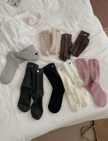 Heart Embroidered Cotton Socks - DippedShop Wholesale - #7539
