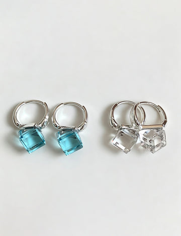 Minimlaist Blue Cube Dangle Hoop Earrings 6W6JER596