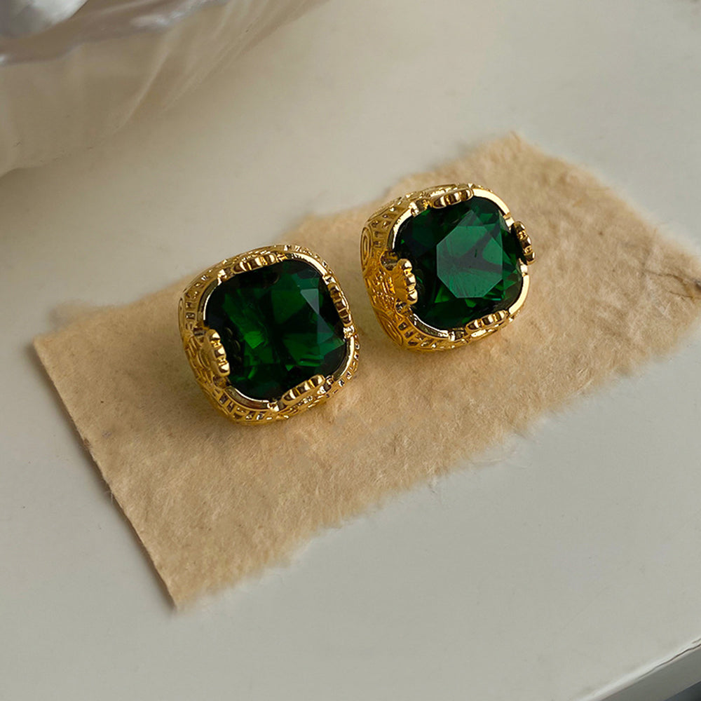 Luxury Green Square Cubic Zirconia Stud Earrings 6W6JER722