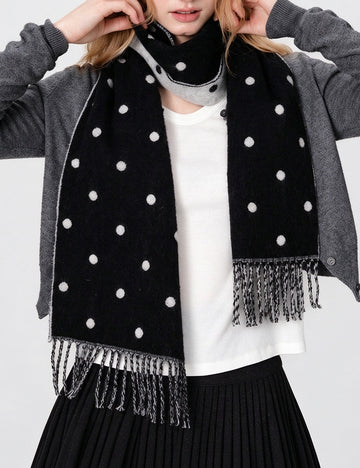 Reversible Polka Dot Fringe Scarf - DippedShop Wholesale - #7539