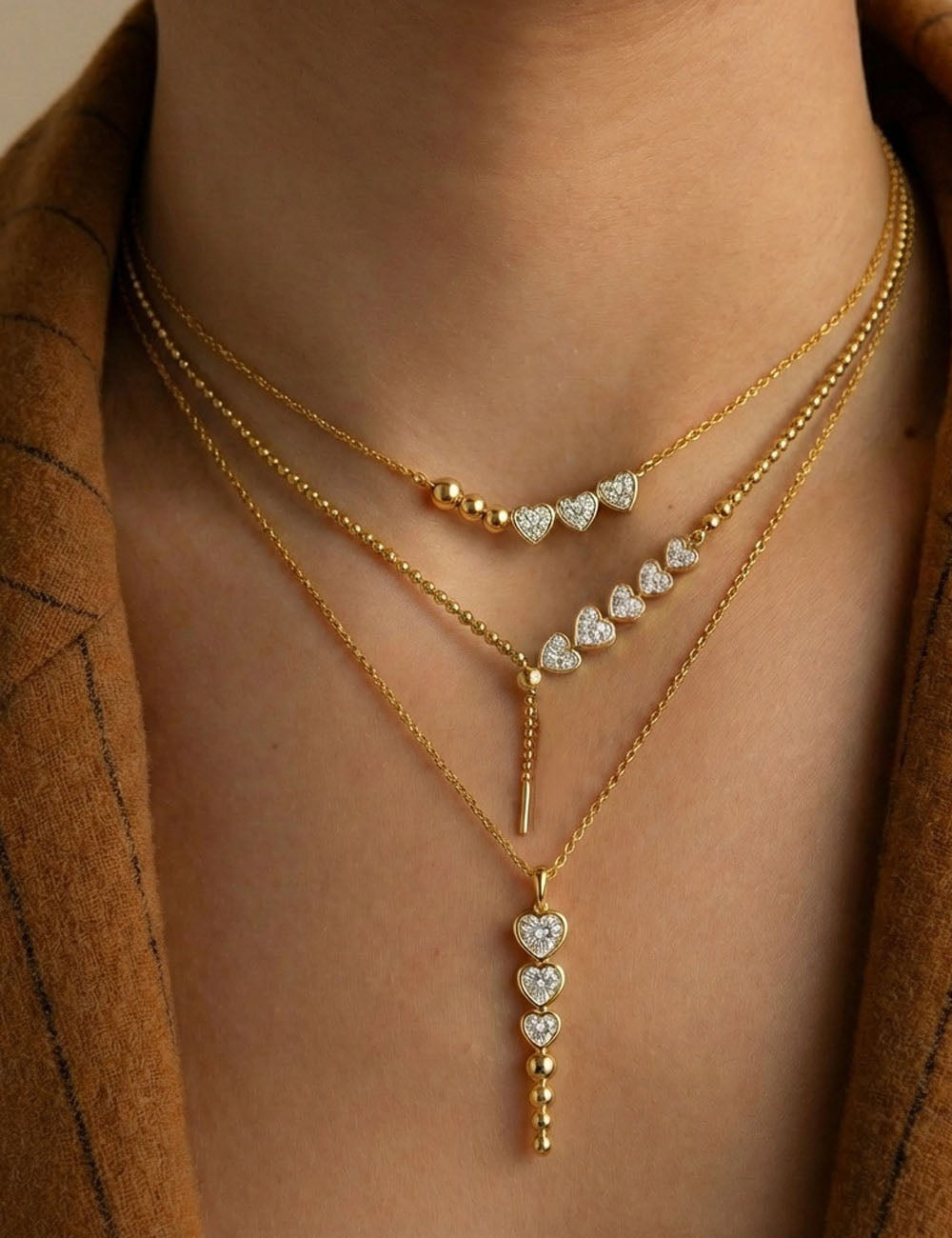 Elegant Gold Plated Heart Rhinestones Pendant Necklace 6W6JNC643