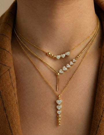 Elegant Gold Plated Heart Rhinestones Pendant Necklace 6W6JNC643