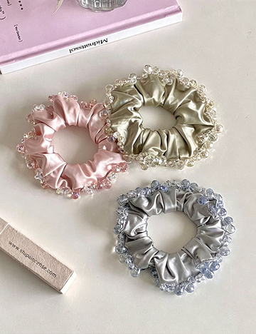 Luxury Shiny Crystal-Trimmed Satin Scrunchies MK2BW6W6HSR46