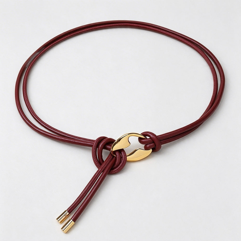 Elegant Double Rope Leather Knotted Thin Rope Belt 6W6JBT190