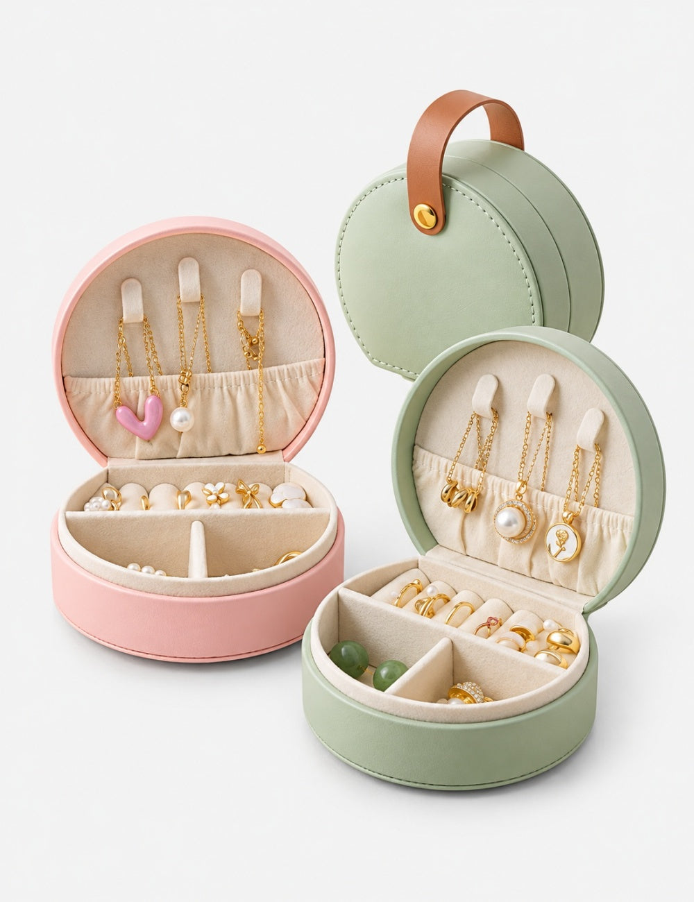 Elegant Half-Moon Travel Jewelry Case with Handle 6W13HSJ111