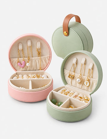 Elegant Half-Moon Travel Jewelry Case with Handle 6W13HSJ111