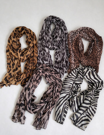 Vintage Zebra Leopard Print Long Silk Scarf 6W6NSC226