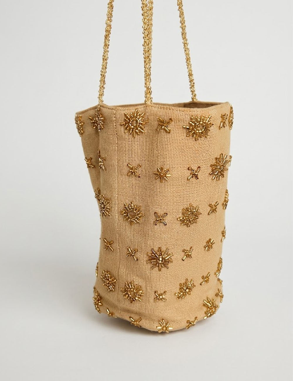 Trendy Metal Beaded Embroidery Denim Bucket Bag 6S10BBG1459