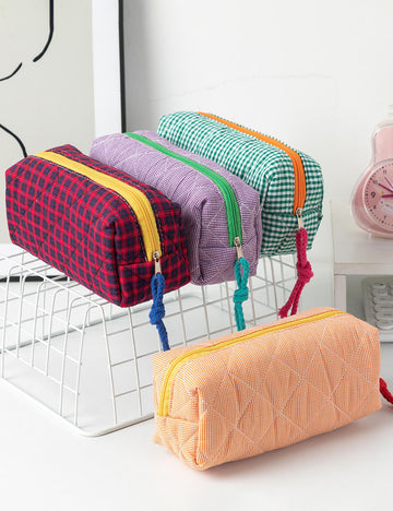 Retro Color Contrast Plaid Portable Pencil Pouch 6S10BOB1043