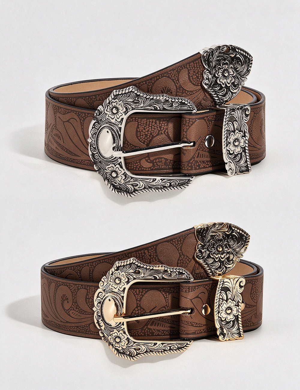 Vintage Western Floral Embossed Faux Leather Belt 6W6JBT227