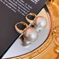 Elegant Pearl Gold Plated Cubic Zirconia Hoop Earrings 6W6JER707