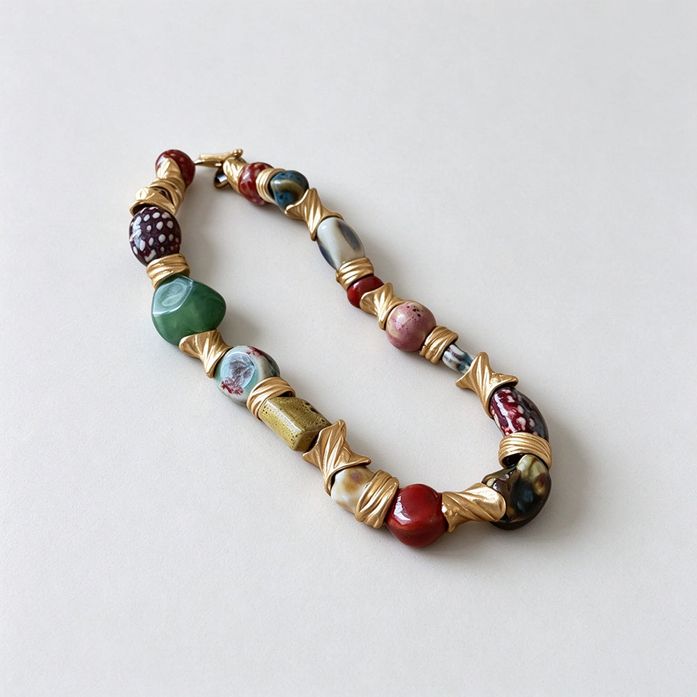 Vintage Colorful Ceramic Beads Choker Necklace 6W6JNC931