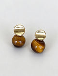 Vintage Natural Tiger Eye Bead Stud Earrings 6W6JER943